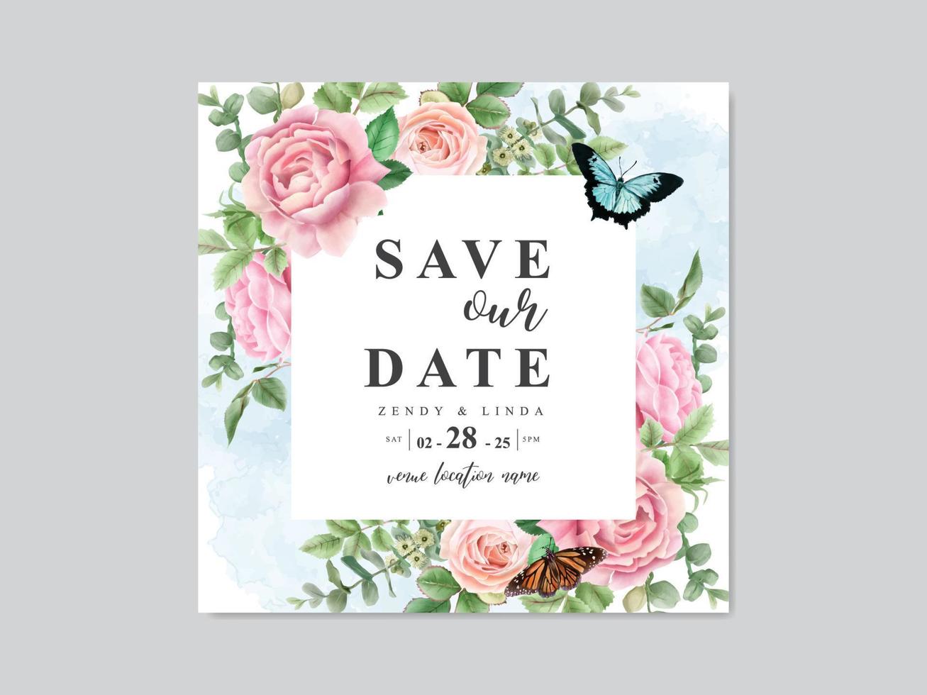 beautiful floral watercolor wedding invitation card vector