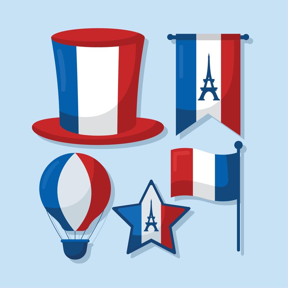 five bastille day icons vector