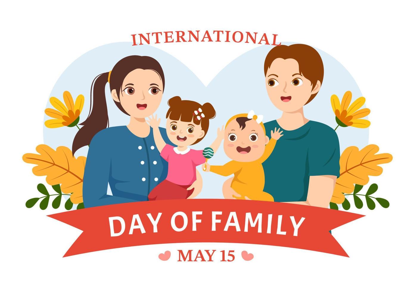 International Day of Family Illustration with Kids, Father and Mother for Web Banner or Landing Page in Flat Cartoon Hand Drawn Templates vector