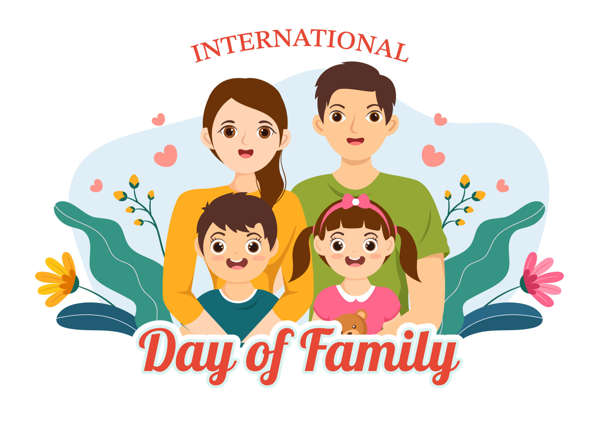 International Day of Family Illustration with Kids, Father and Mother