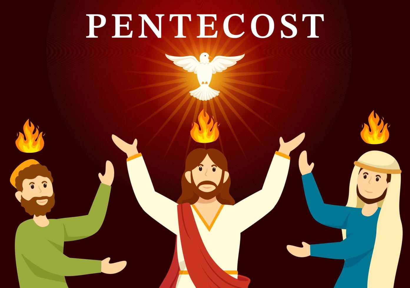 Pentecost Sunday Illustration with Flame and Holy Spirit Dove in Catholics or Christians Religious Culture Holiday Flat Cartoon Hand Drawn Templates vector