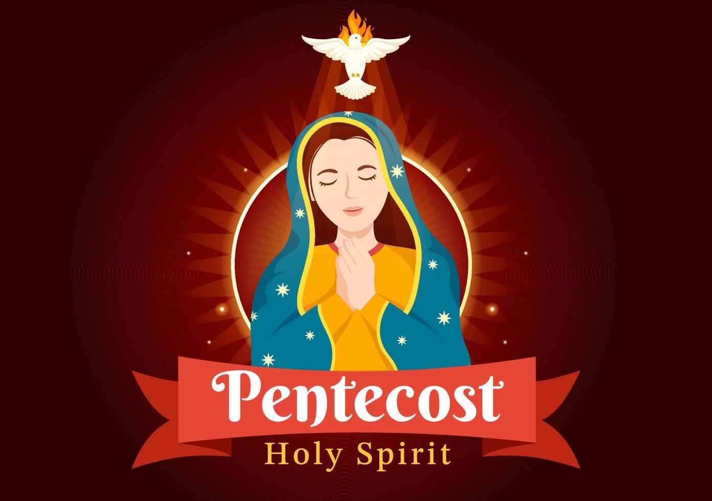 Pentecostés Domingo Ilustración Con Fuego Y Santo Espíritu Paloma En Católicos O Cristianos