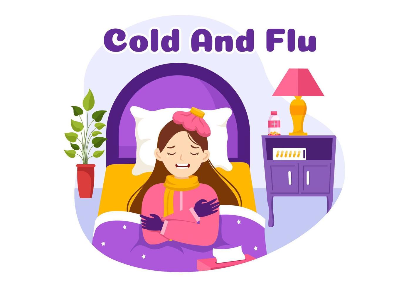 Sick Person Flu and Cold Sickness Illustration with People Wearing Thick Clothes in Flat Cartoon Hand Drawn for Health Care Landing Page Template vector