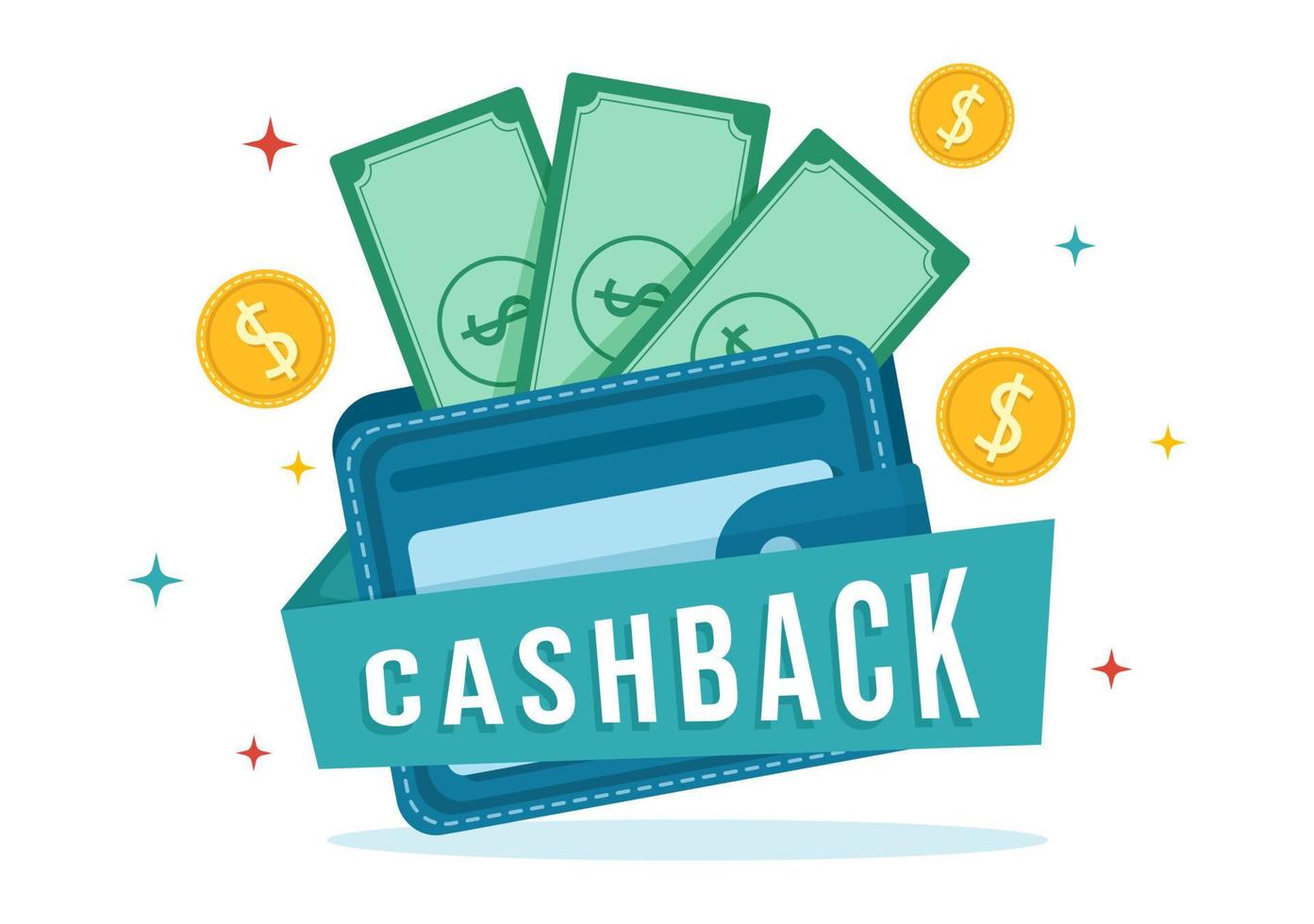 Cashback Illustration with Financial Payment to Money Cash Back Service for a Buyer in Flat Cartoon Hand Drawn for Landing Page Templates vector