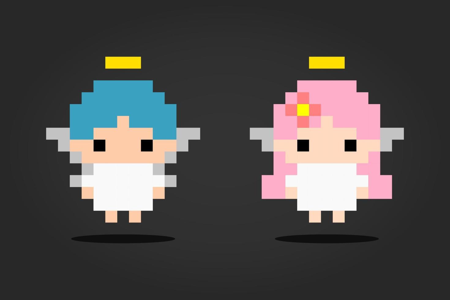 píxeles de 8 bits dos ángeles. píxeles de ángel en ilustraciones vectoriales. vector