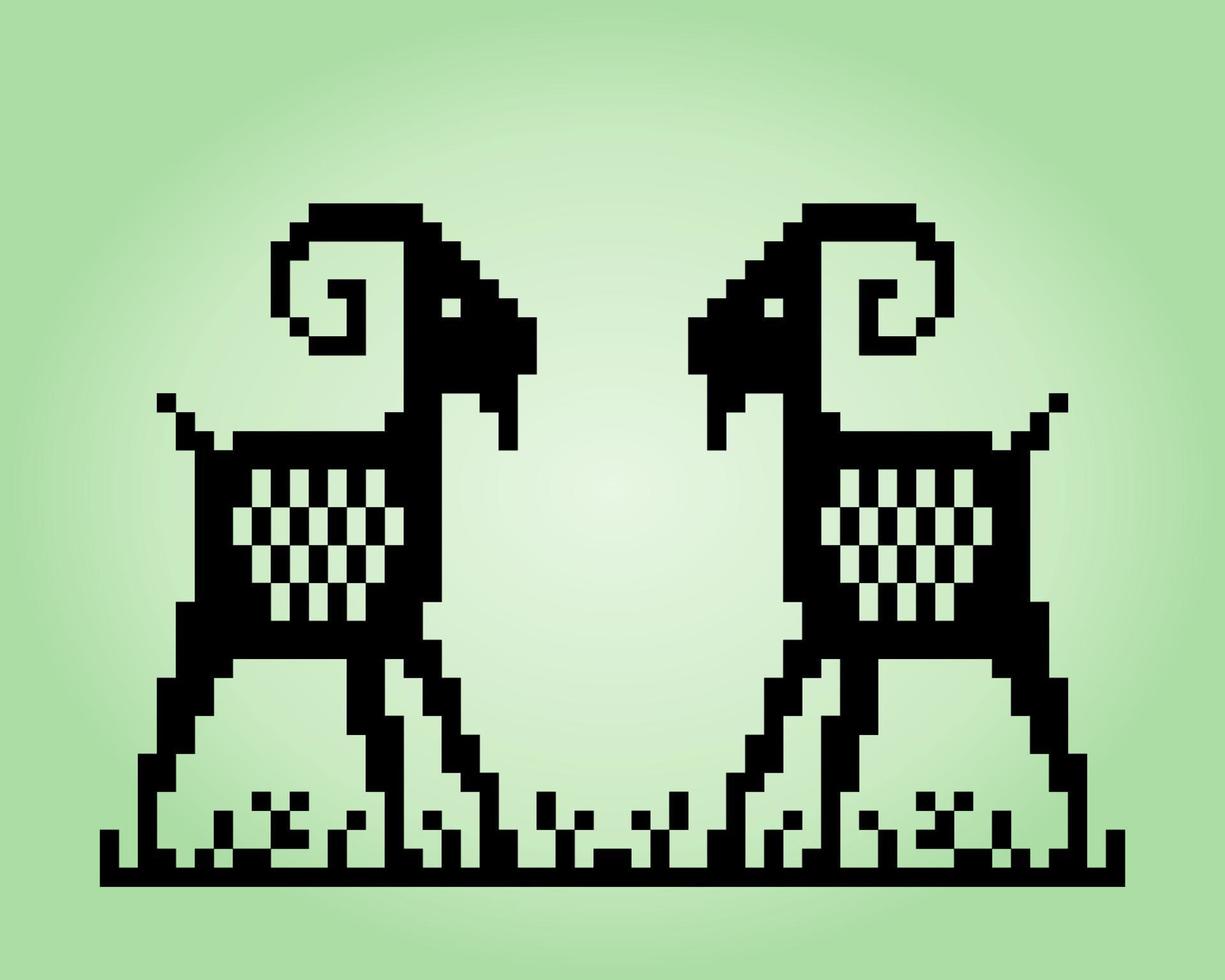 Píxel de 8 bits de cabra gemela. píxel animal en ilustración vectorial. vector