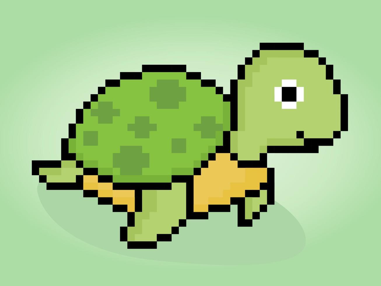 8 bit Pixel turtle. Animal pixels in Vector illustration for game asset or cross stitch pattern.