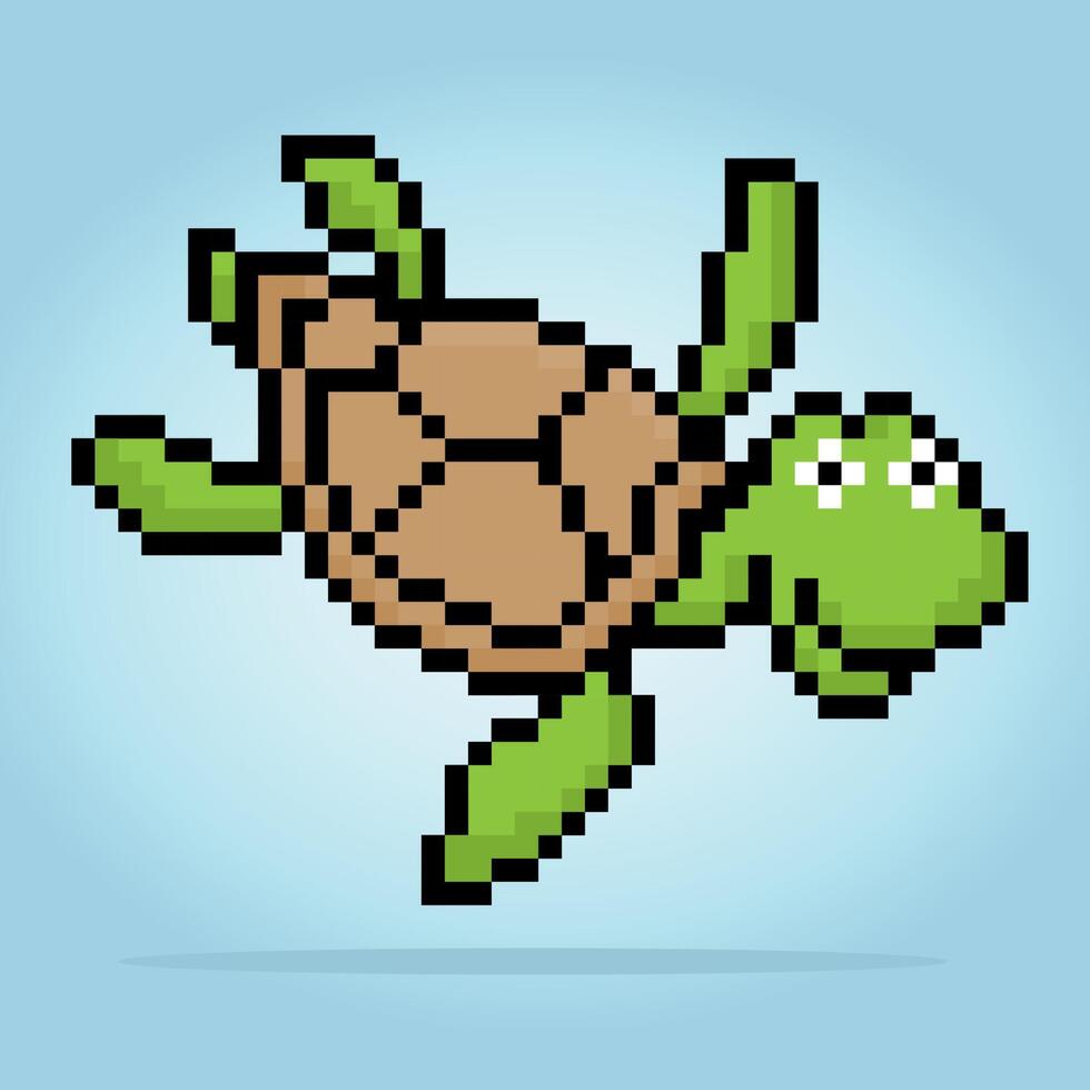 Tortuga de píxeles de 8 bits. píxeles animales en ilustración vectorial para activos de juego o patrón de punto cruzado. vector