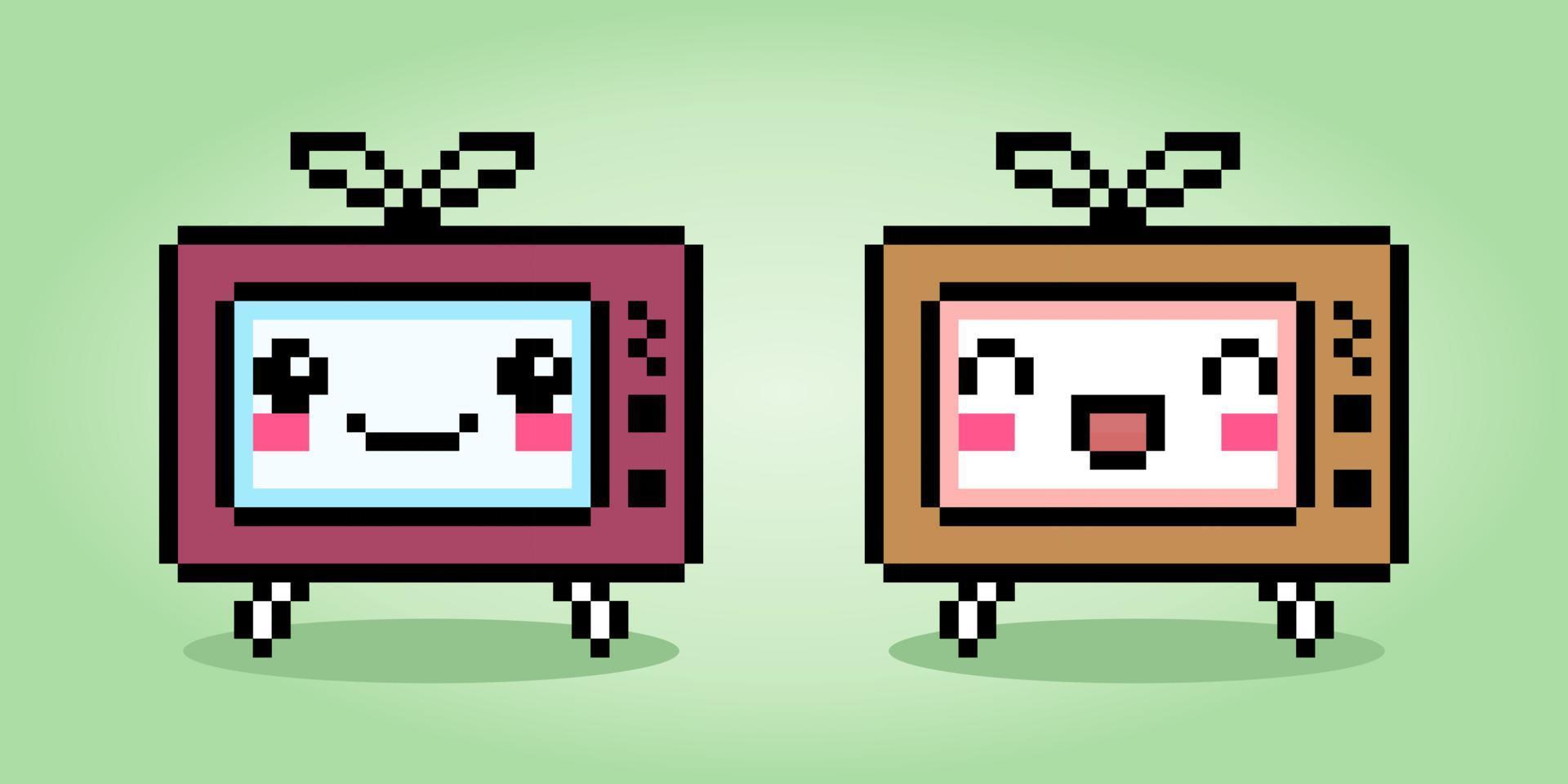 Píxel de 8 bits de la televisión clásica. televisión kawaii en ilustración vectorial. vector