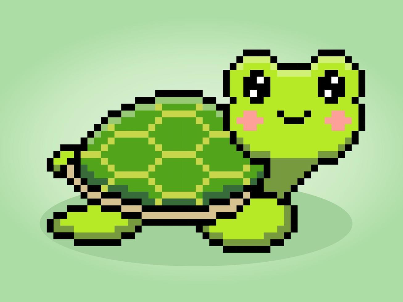 Tortuga de píxeles de 8 bits. píxeles animales en ilustración vectorial para activos de juego o patrón de punto cruzado. vector