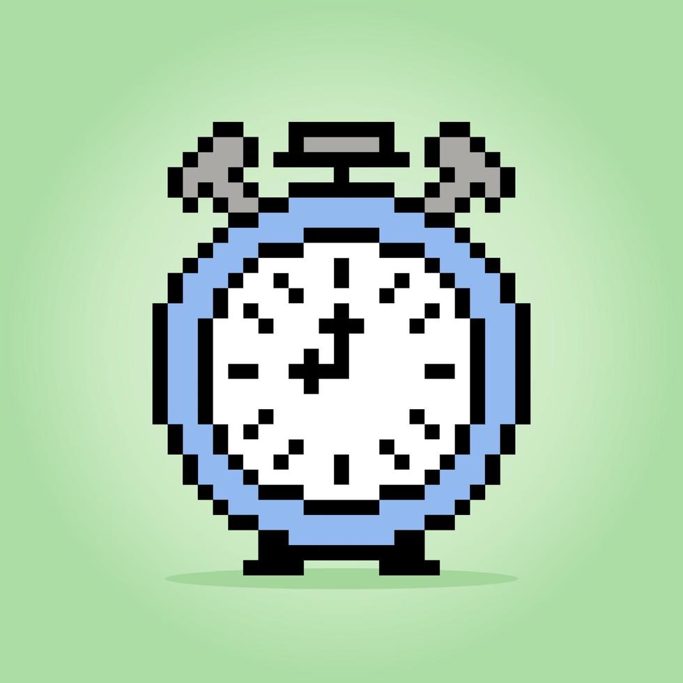 8 bit pixel clock alarm for game assets and cross stitch patterns in vector illustrations.