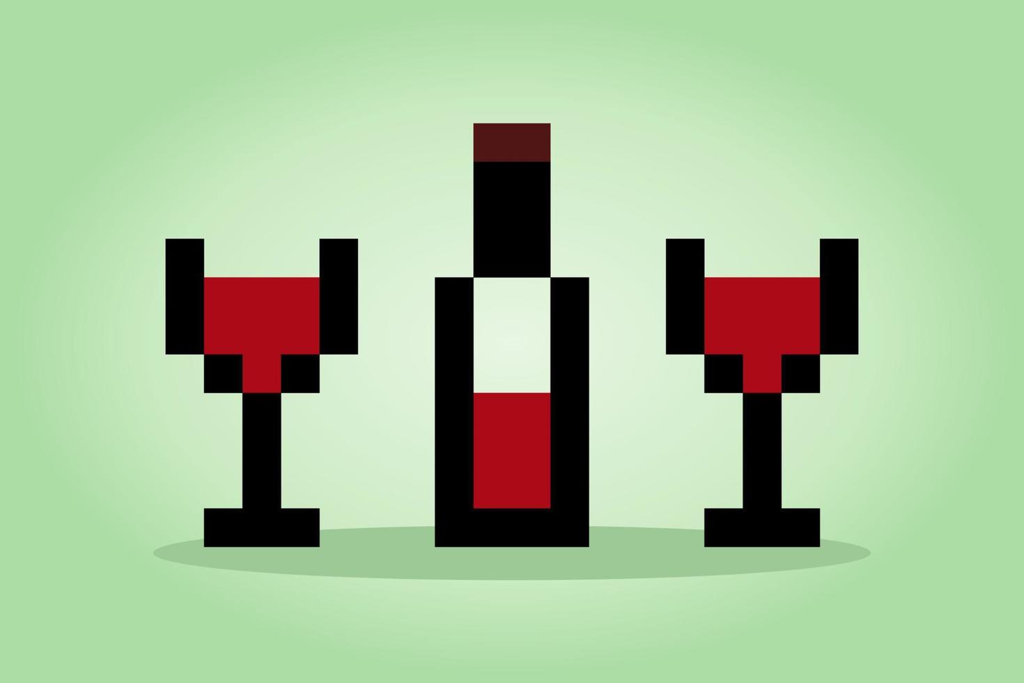 8 bit pixel of wine. Drink pixels in Vector Illustrations for Game Assets or Cross Stitch Patterns