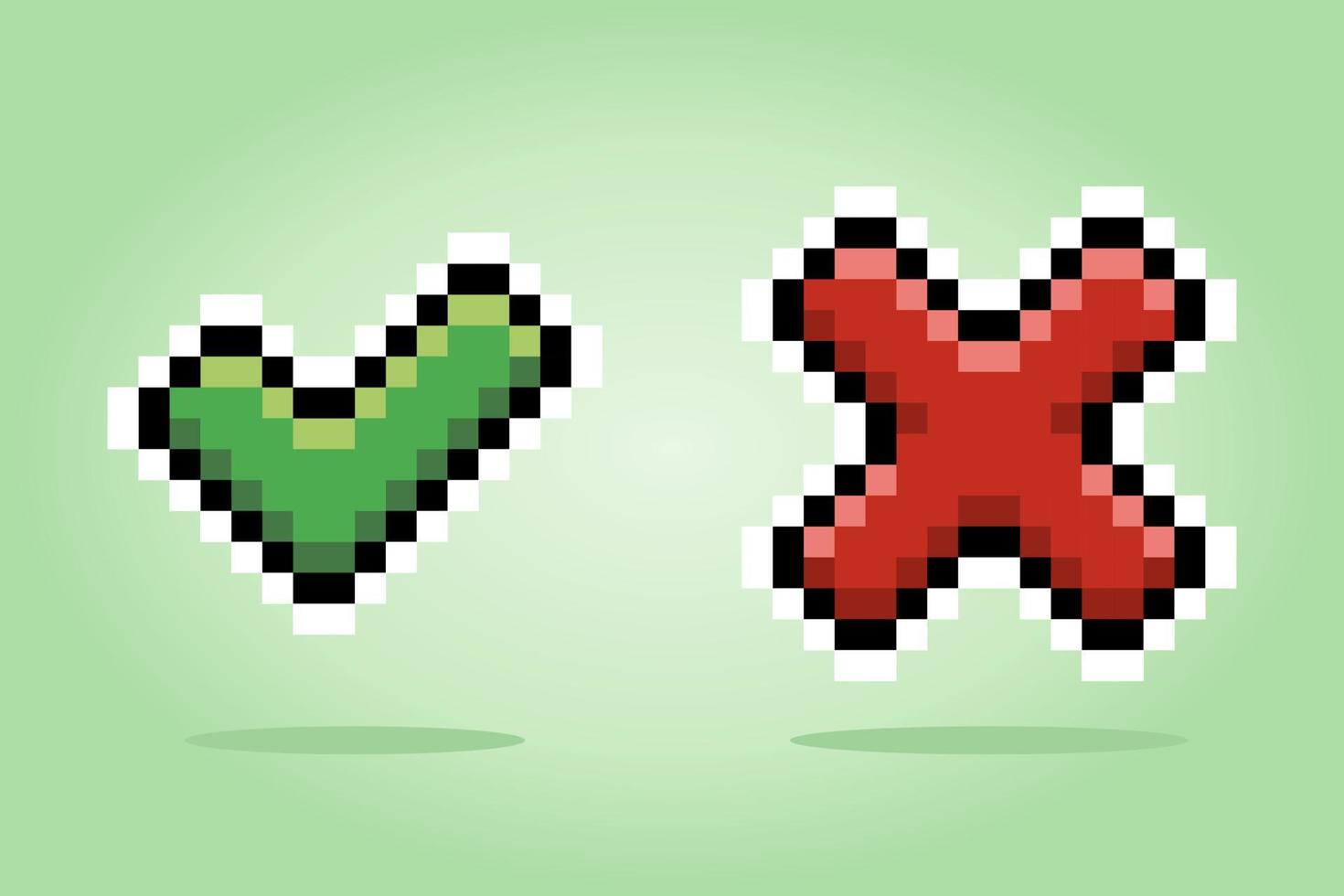 8 bit pixel Check mark icon in Vector Illustrations for Game Assets or Cross Stitch Patterns