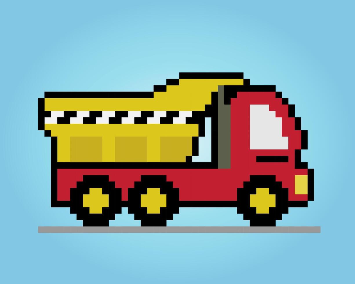 8 bit Pixel truck. Car pixels in Vector illustration for game asset or cross stitch pattern.