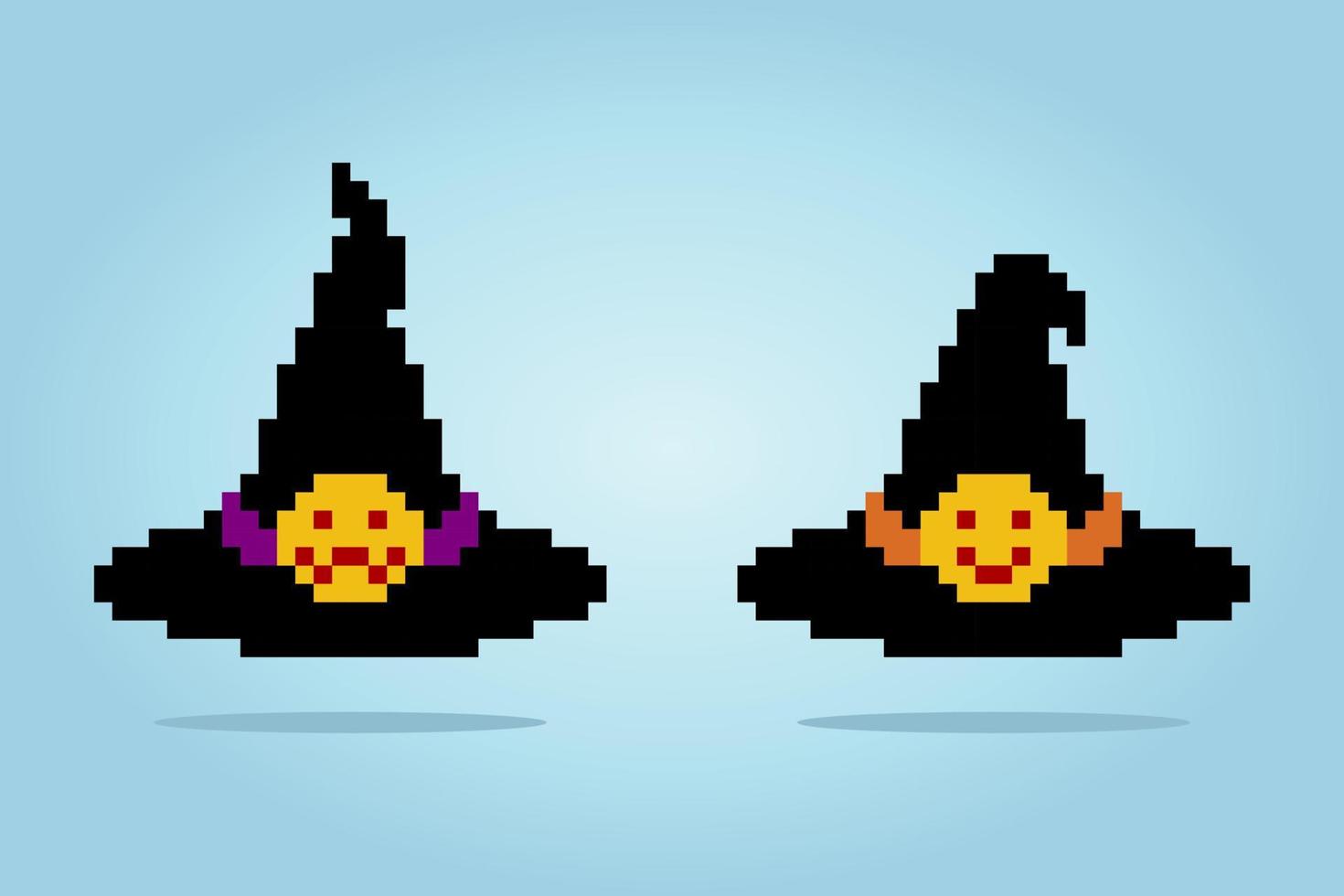 8 bit pixel the witch hat, in vector illustration for game asset or cross stitch pattern