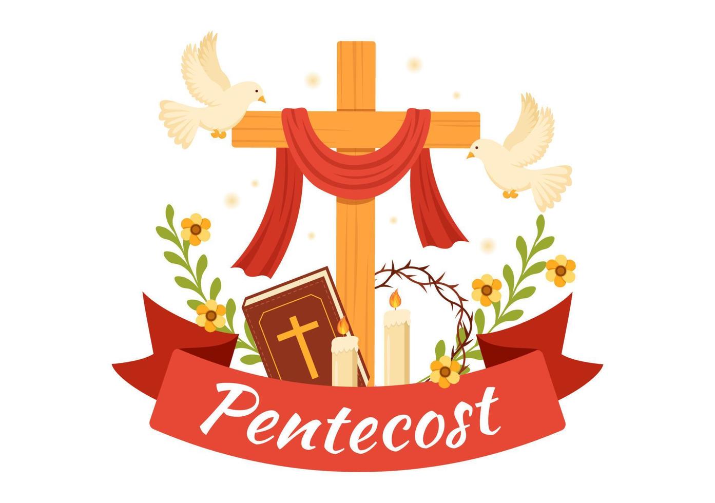 Pentecost Sunday Illustration with Flame and Holy Spirit Dove in Catholics or Christians Religious Culture Holiday Flat Cartoon Hand Drawn Templates vector