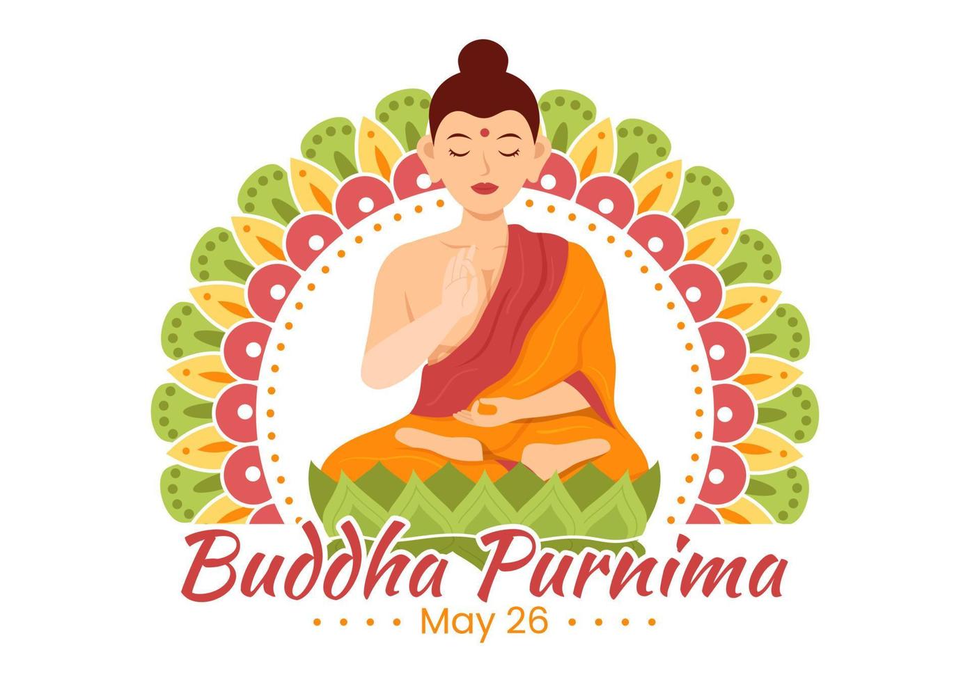 Happy Buddha Purnima Illustration with Vesak Day or Indian Festival to Spiritual in Flat Cartoon Hand Drawn for Web Banner or Landing Page Templates vector