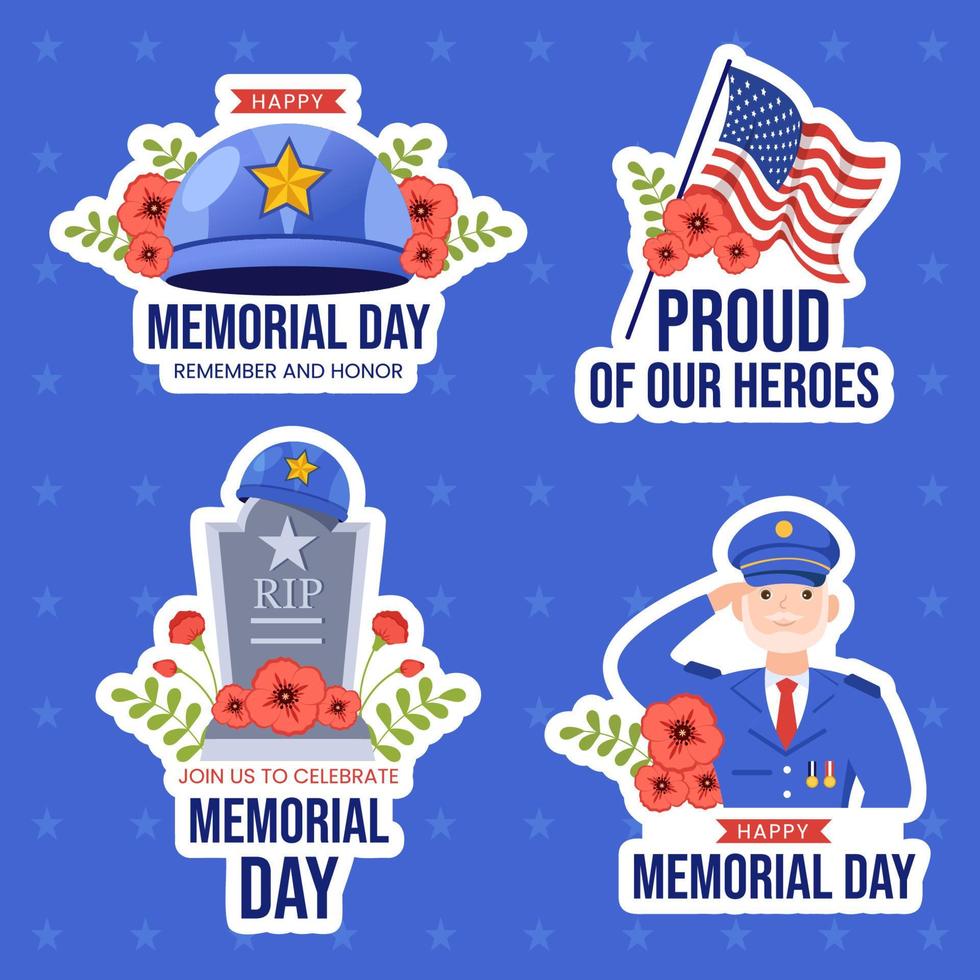 Memorial Day Label Flat Cartoon Hand Drawn Templates Background Illustration vector