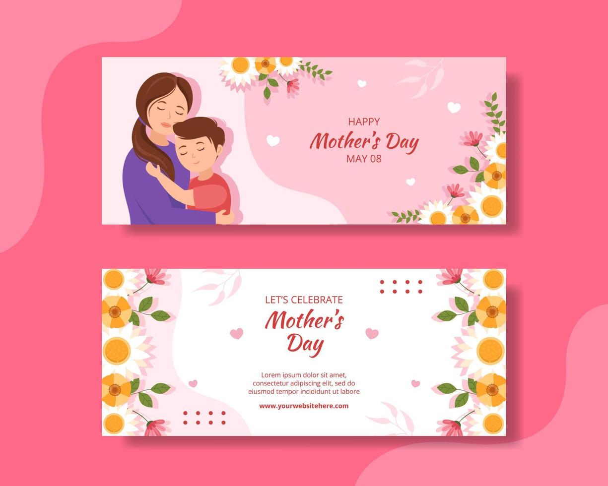Happy Mother Day Horizontal Banner Flat Cartoon Hand Drawn Templates Background Illustration vector