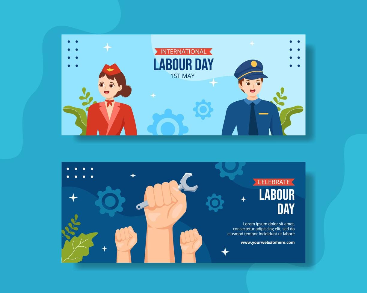 Happy Labor Day Horizontal Banner Cartoon Hand Drawn Templates Background Illustration vector
