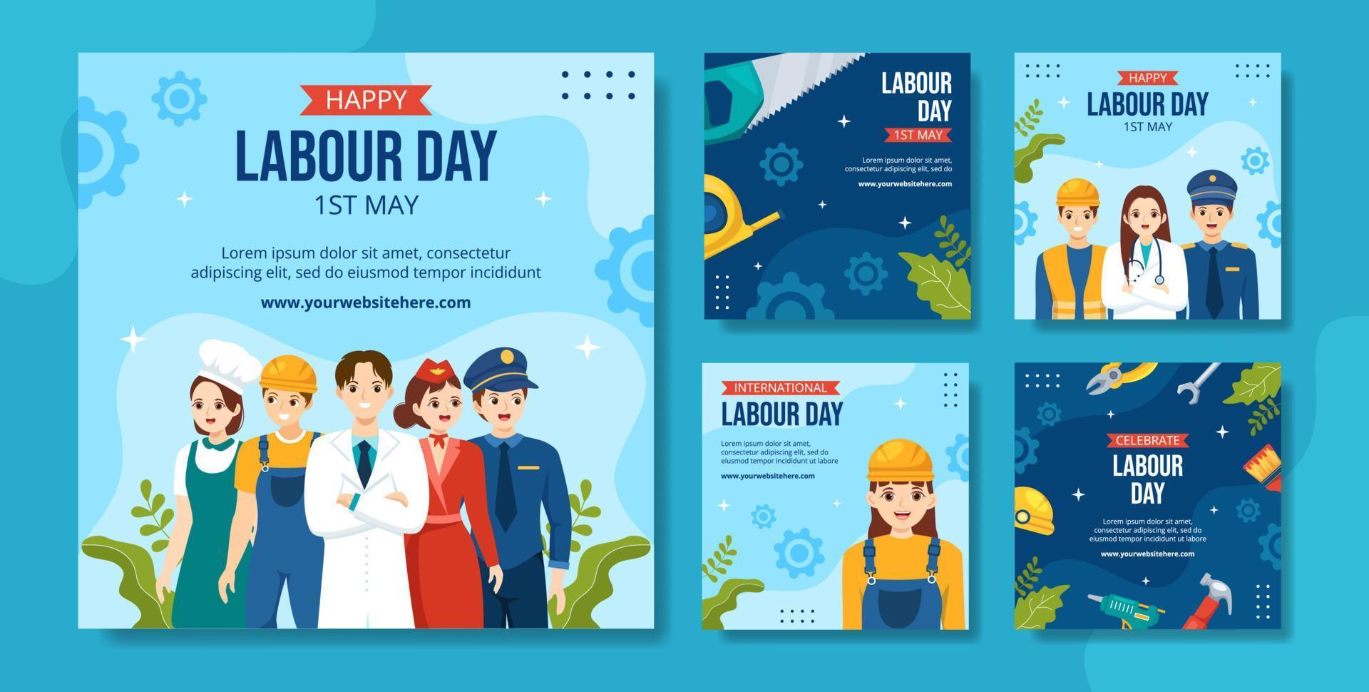 Happy Labor Day Social Media Post Flat Cartoon Hand Drawn Templates Background Illustration vector