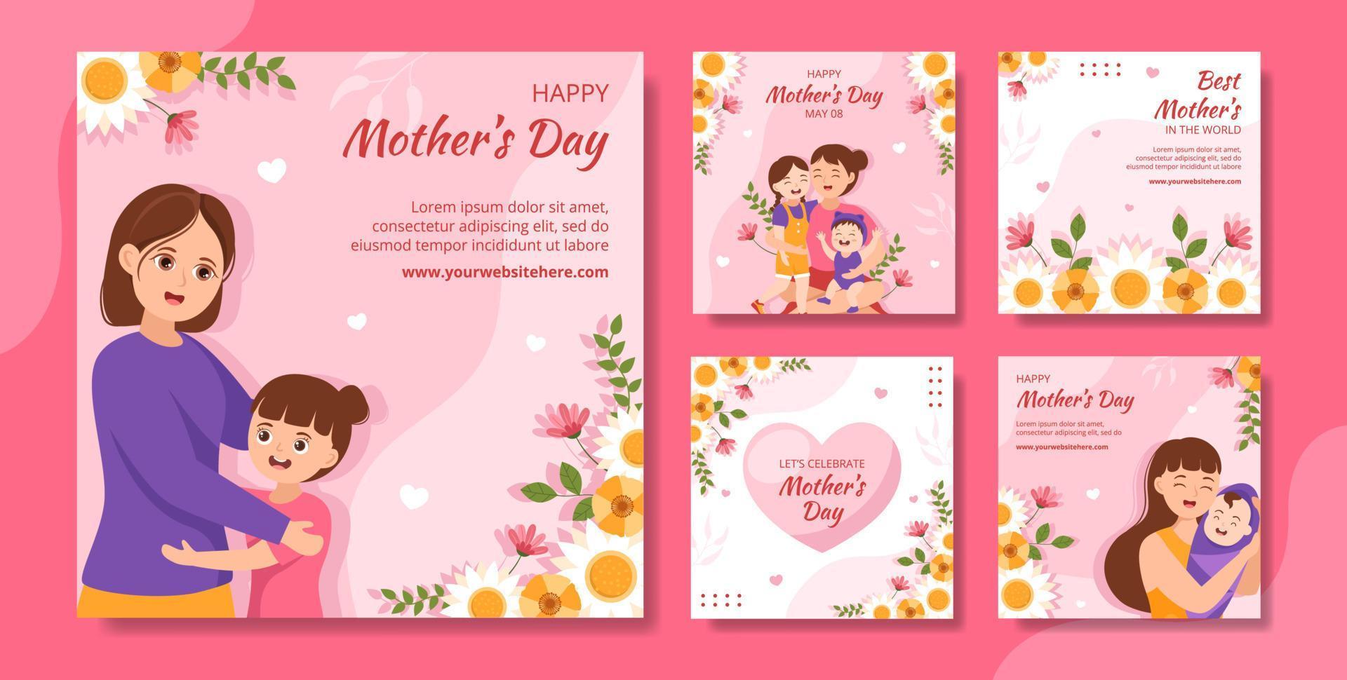 Happy Mother Day Social Media Post Flat Cartoon Hand Drawn Templates Background Illustration vector