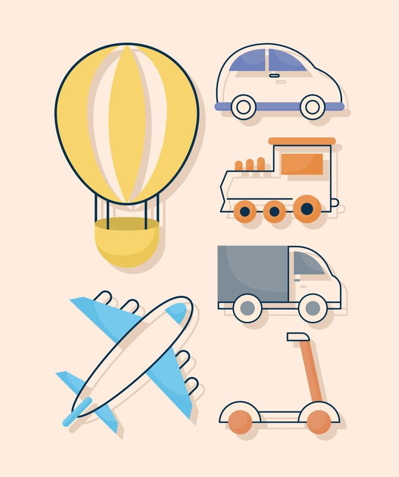 six transport icons vector