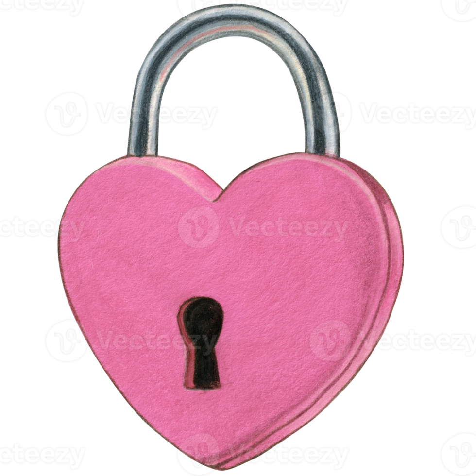 Watercolor hand drawn heart shaped lock png