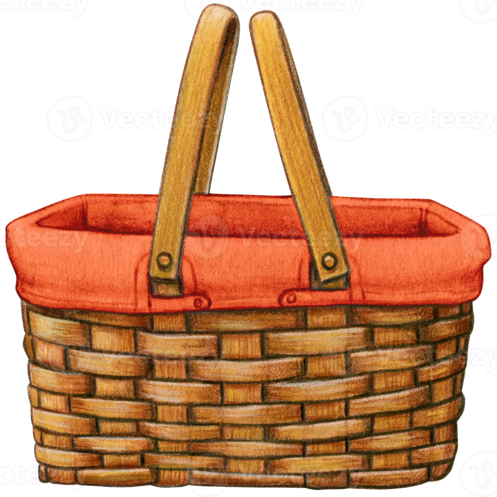 watercolor hand drawn picnic basket png