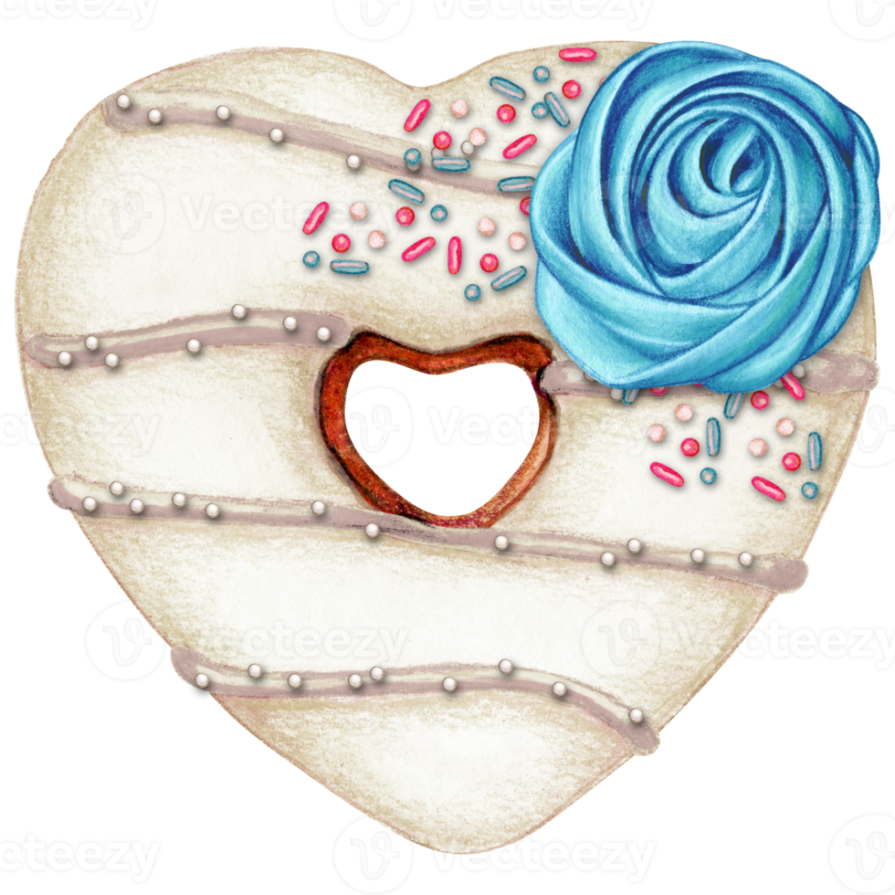 watercolor hand drawn heart shaped donut png