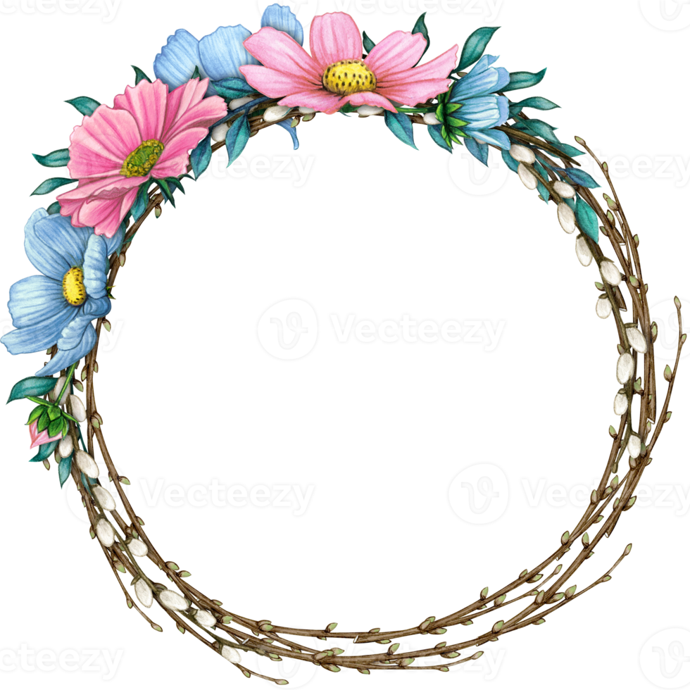 watercolor floral spring wreath png