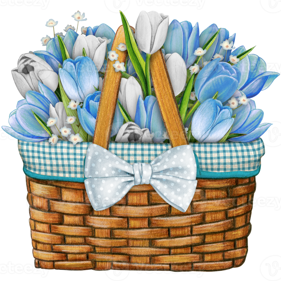 watercolor basket with floral bouquet png