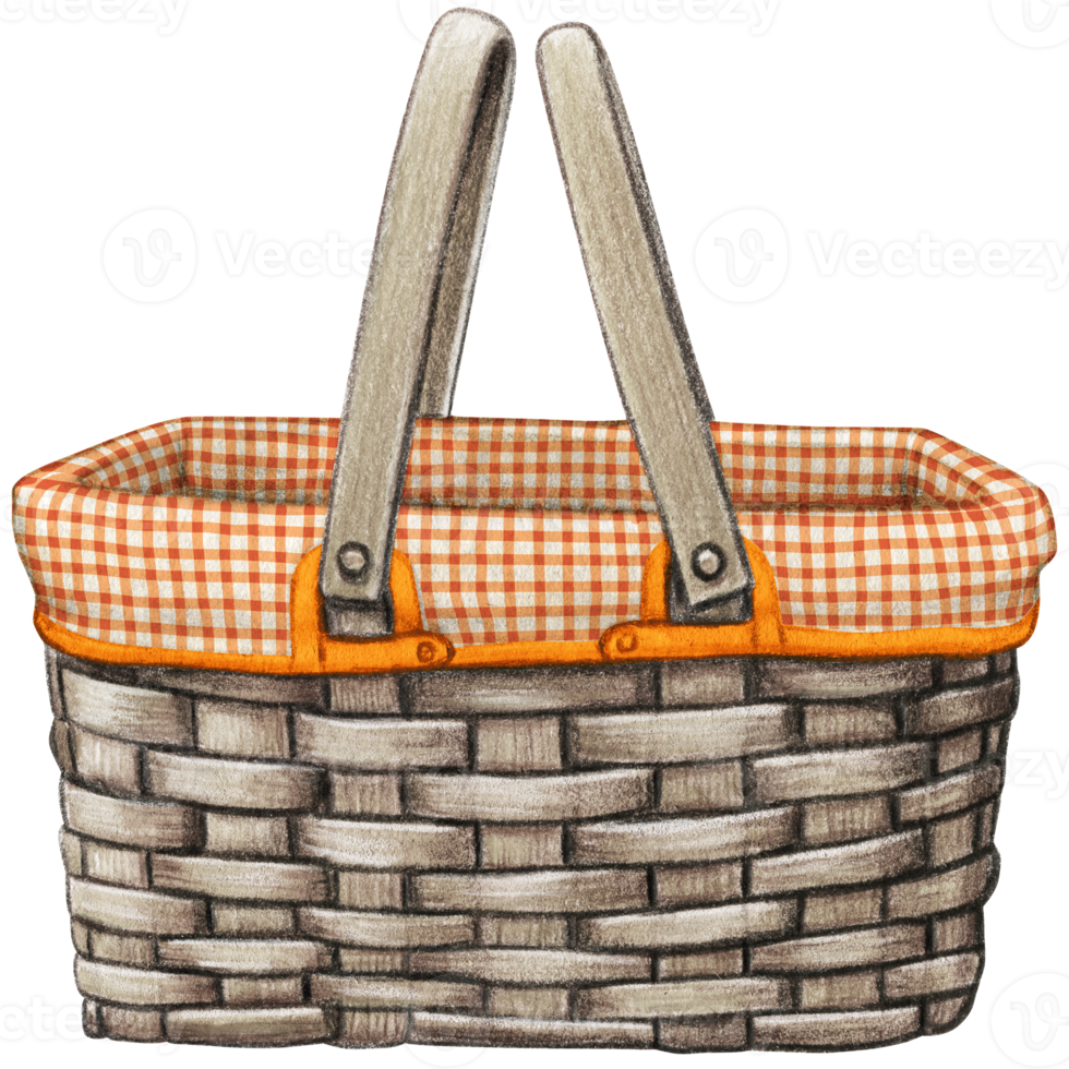 watercolor hand drawn picnic basket png