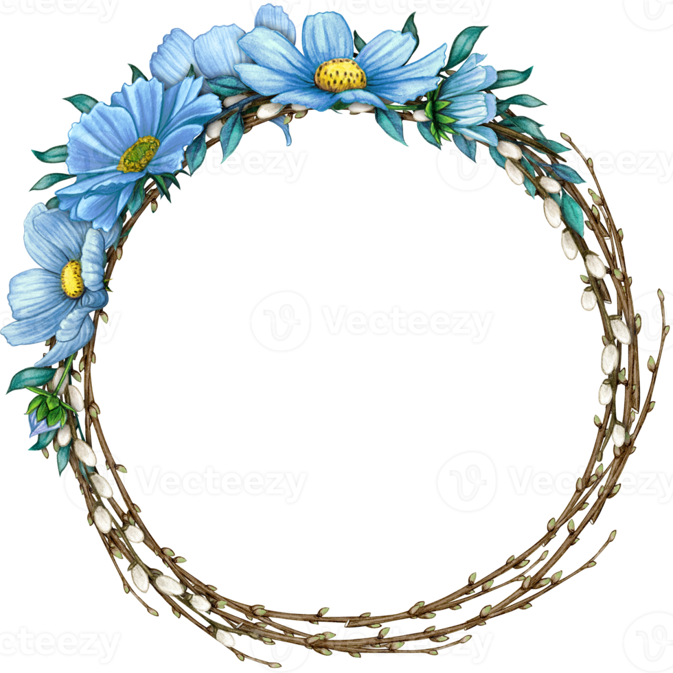 watercolor floral spring wreath png