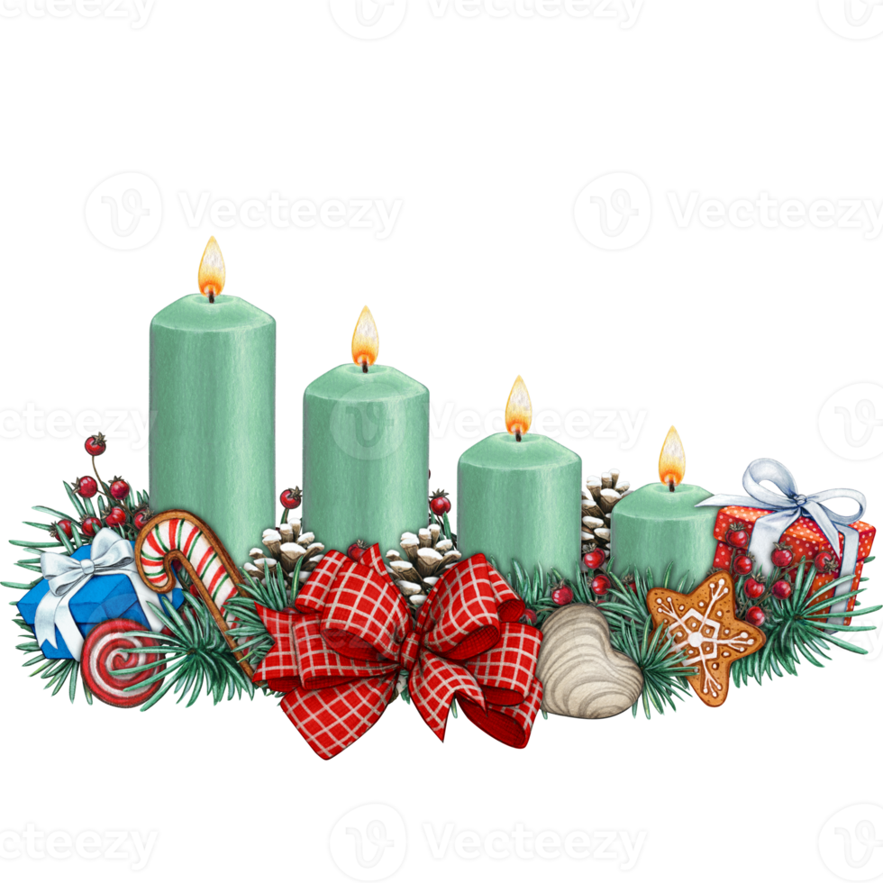 watercolor hand drawn advent candles decoration png