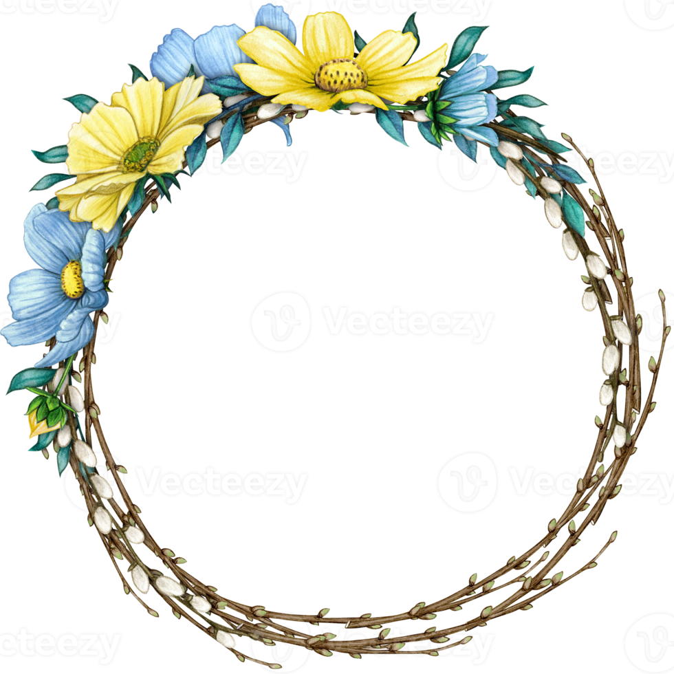 watercolor floral spring wreath png