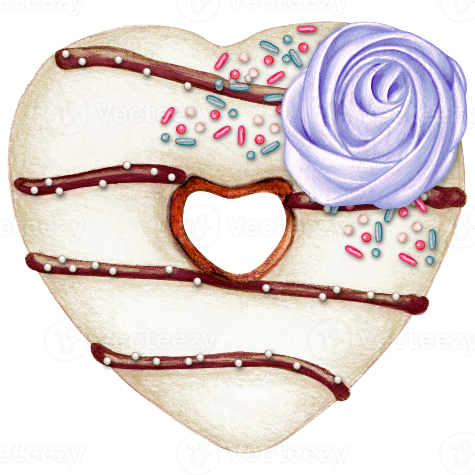 waterverf hand- getrokken hart vormig donut png