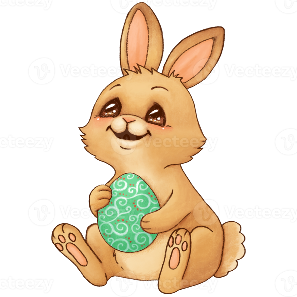 Sweet watercolor easter bunny holding a decorated egg png