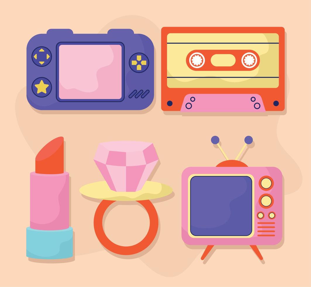 five retro icons vector