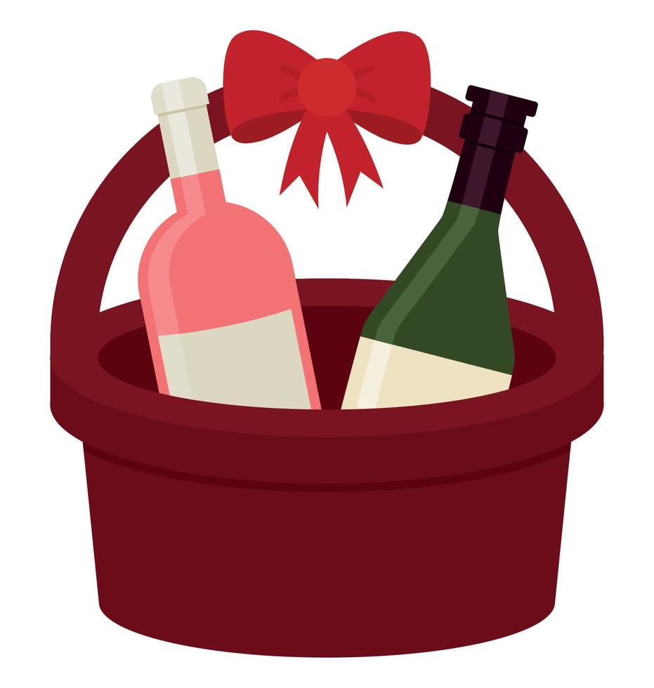basket gift with wine bottles vector