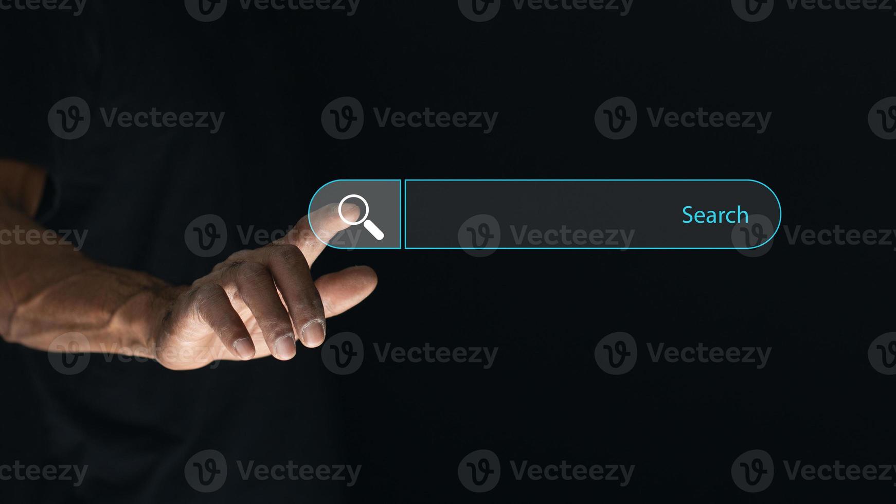 Data Search Technology Search Engine Optimization. man's hands touching virtual screen search bar to Searching for information. Using Search Console with your website. photo