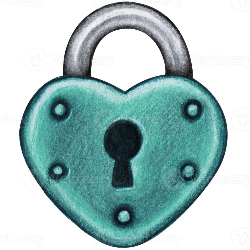 Watercolor hand drawn heart shaped lock png