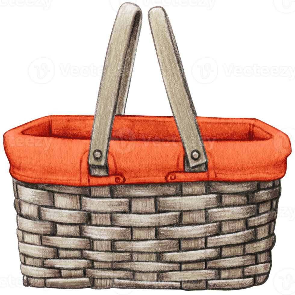 watercolor hand drawn picnic basket png