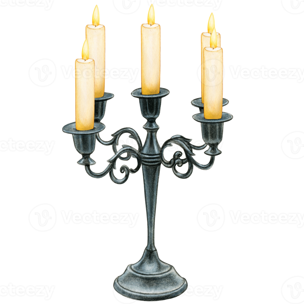 Watercolor hand drawn gothic candle holder png