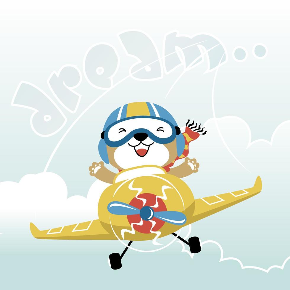 Cute bear pilot on airplane, vector cartoon illustration