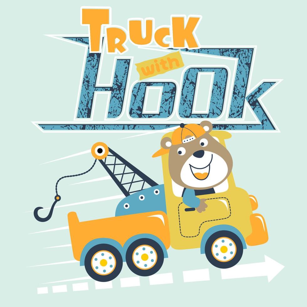 vector cartoon illustration of cute bear driving tow truck