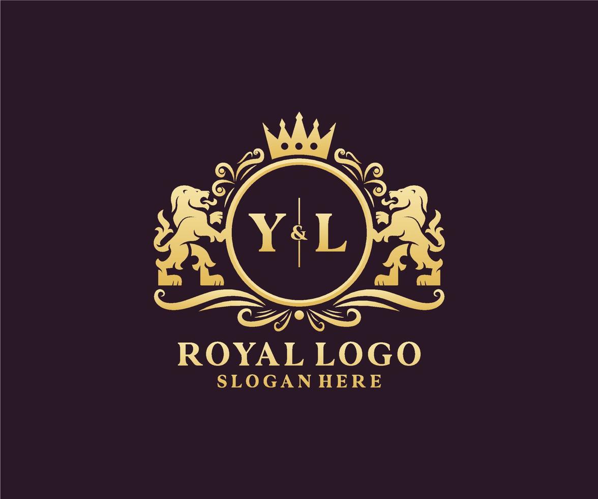 plantilla de logotipo de lujo real de león con letra inicial yl en arte vectorial para restaurante, realeza, boutique, café, hotel, heráldica, joyería, moda y otras ilustraciones vectoriales. vector