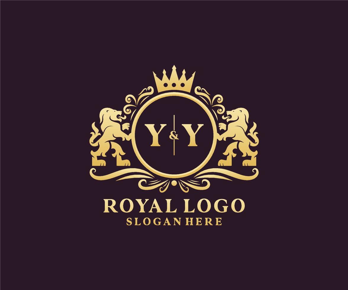 plantilla de logotipo de lujo real de león con letra yy inicial en arte vectorial para restaurante, realeza, boutique, cafetería, hotel, heráldica, joyería, moda y otras ilustraciones vectoriales. vector