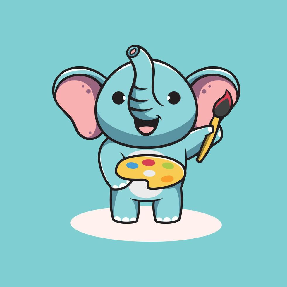 cute elephant painting icon cartoon illustration vector