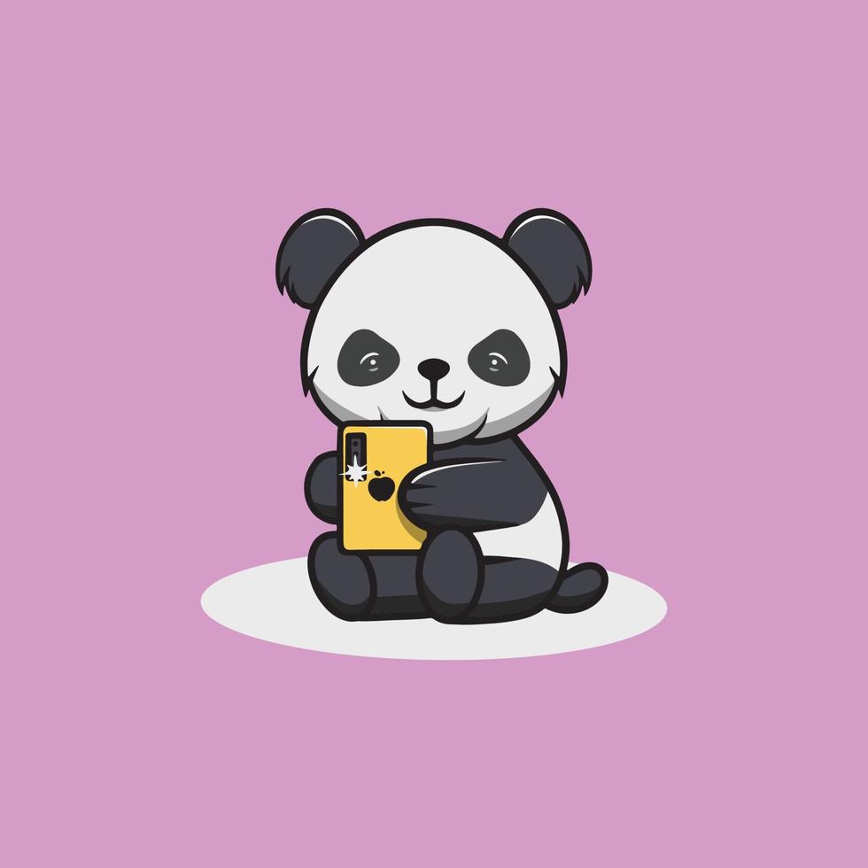 Cute panda selfie cartoon illustration vector